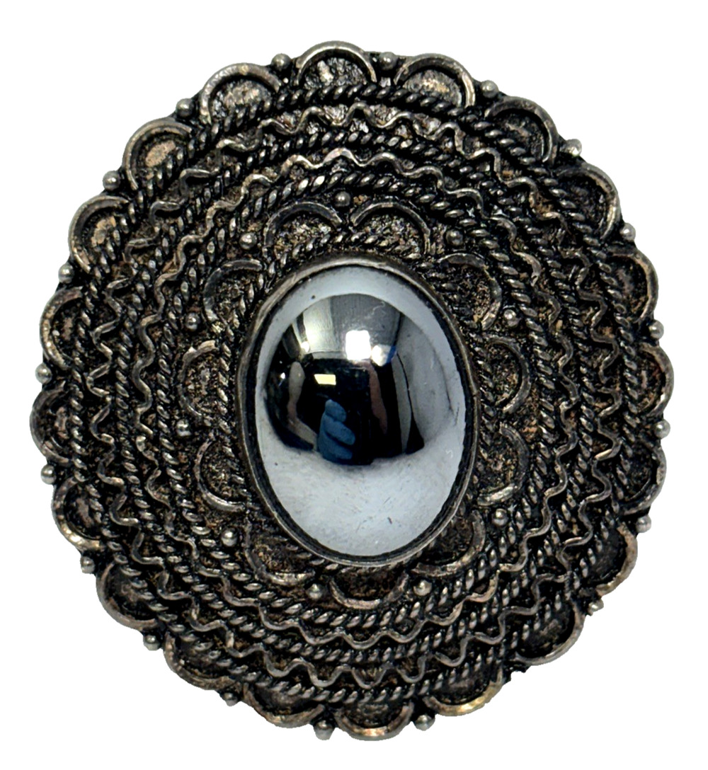 Vintage 925 Sterling Silver Hematite Jordan Designer Brooch - 15g